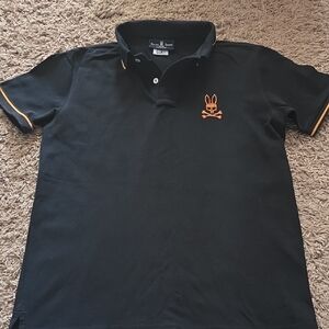Black Polo Shirt with Orange Contrast Trim - Psycho Bunny